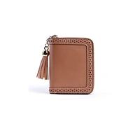HJUGHPN Carteras de cuero para mujer, cartera con borlas para tarjetas de crédito, tarjetero con cremallera, hueco, conveniente, mini carteras cortas (marrón)