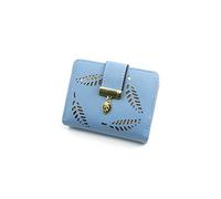 HJUGHPN Carteras de mujer sólidas para mujer, carteras cortas con cremallera de poliuretano, pequeñas hojas huecas, bolsos para tarjetas de crédito (azul)