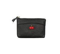 HJUGHPN Carteras de piel auténtica de vacuno para mujer, pequeña y corta, con cremallera, monedero de cuero con cremallera, llavero de piel, mini moneda, negro, Talla única