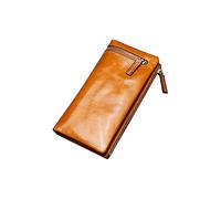 HJUGHPN Carteras de piel auténtica para mujer, cartera larga para mujer, gran capacidad, monedero femenino con cremallera, cartera para mujer (marrón)
