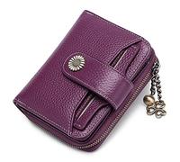 HJUGHPN Carteras de piel auténtica para mujer, carteras cortas de cuero vacuno con cremallera y cadena, monedero pequeño, monedero para mujer, Purple, Talla única
