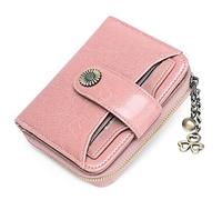 HJUGHPN Carteras de piel auténtica para mujer, carteras cortas de cuero vacuno con cremallera y cadena, monedero pequeño, monedero para mujer, Pink, Talla única