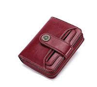 HJUGHPN Carteras de piel auténtica para mujer, carteras cortas de cuero vacuno con cremallera y cadena, monedero pequeño, monedero para mujer, Red, Talla única