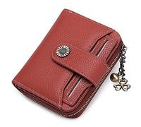 HJUGHPN Carteras de piel auténtica para mujer, carteras cortas de cuero vacuno con cremallera y cadena, monedero pequeño, monedero para mujer, Orange, Talla única