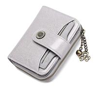 HJUGHPN Carteras de piel auténtica para mujer, carteras cortas de cuero vacuno con cremallera y cadena, monedero pequeño, monedero para mujer, gris claro, Talla única