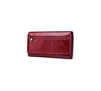 HJUGHPN Carteras de piel auténtica para mujer, con cremalleras, carteras de cuero, cartera larga, monedero, bolsillo, bolsa roja para teléfono