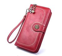 HJUGHPN Carteras grandes para mujer, cartera larga hueca, de piel sintética, tarjetero, para mujer (rojo)