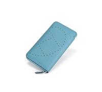 HJUGHPN Carteras largas de cuero genuino para mujer, diseño hueco, cartera de cuero para hombre y mujer (azul)