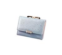 HJUGHPN Carteras para mujer, billetera corta, color caramelo, triple pliegue, pequeña cartera de diseño (azul)