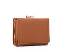 HJUGHPN Carteras pequeñas con clips para mujer, cartera corta para mujer, monedero de piel sintética, mini tarjetero, cartera para mujer, cartera femenina con cierre (marrón)