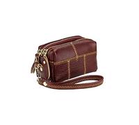 HJUGHPN Carteras pequeñas para mujer, monedero de doble cremallera, monedero simple de piel de vaca auténtica, mini cartera corta con bolsillo para llaves, Brown, Talla única