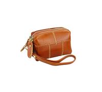 HJUGHPN Carteras pequeñas para mujer, monedero de doble cremallera, monedero simple de piel de vaca auténtica, mini cartera corta con bolsillo para llaves, Orange, Talla única