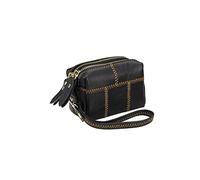 HJUGHPN Carteras pequeñas para mujer, monedero de doble cremallera, monedero simple de piel de vaca auténtica, mini cartera corta con bolsillo para llaves, negro, Talla única