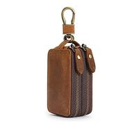 HJUGHPN Carteras portátiles de cuero vintage para mujer, con soporte para llaves de coche, bolsa de doble bolsillo con cremallera, llavero, organizador, Brown, Talla única
