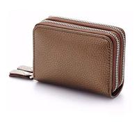 HJUGHPN Carteras unisex de piel auténtica para mujer, con tarjetero y doble cremallera (marrón)