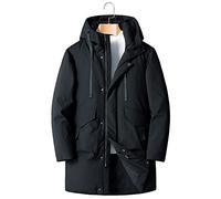 HJUGHPN Chaqueta acolchada para hombre, abrigo de plumón blanco con capucha para hombre, chaqueta larga gruesa y cálida, abrigo negro, abrigo de nieve (XXL)