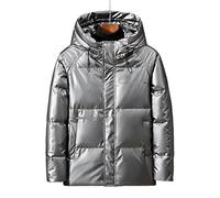HJUGHPN Chaqueta acolchada para hombre, chaqueta de invierno con capucha para hombre, overol de poliuretano de color sólido, abrigo de plumón para parejas (plata, XXL)