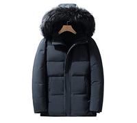 HJUGHPN Chaqueta acolchada para hombre, chaqueta de plumón de invierno para hombre, cuello de sombrero de piel desmontable, corta, gruesa, chaqueta cálida de invierno (azul, 3XL)