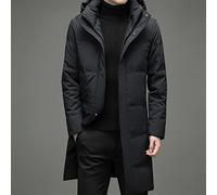 HJUGHPN Chaqueta acolchada para hombre, chaqueta de plumón de pato blanco, abrigo de invierno con capucha para hombre, abrigo largo grueso y cálido, negro (XXXL 78-88 kg)