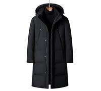 HJUGHPN Chaqueta acolchada para hombre, chaqueta de plumón de pato blanco, abrigo largo con capucha, grueso y cálido, negro (XL)
