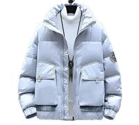 HJUGHPN Chaqueta acolchada para hombre, chaqueta de plumón para hombre, en invierno, casual, gruesa, blanca cálida, chaqueta de plumón de color sólido, abrigo para hombre con cuello alto (azul, M)