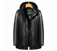 HJUGHPN Chaqueta acolchada para hombre de invierno de grado medio con capucha de piel natural, chaqueta de plumón de pato blanco desmontable de longitud media (M)
