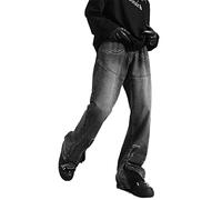 HJUGHPN Chaqueta acolchada para hombre, ropa de calle oscura, bordada, vintage, pantalones de mezclilla para hombre, con cremallera, rectos, hip hop, pantalones de mezclilla (M)