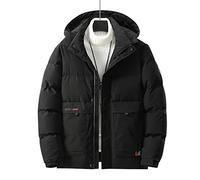 HJUGHPN Chaqueta acolchada para hombre, ropa de plumón negro, casual, cálida, con capucha, cuello alto, abrigo de invierno, parka cortavientos para hombre (Schwarz, XL)