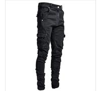 HJUGHPN Chaqueta acolchada para hombre y hombre, casual, de algodón, con múltiples bolsillos, bolsillos laterales, jeans ajustados, casuales, cómodos (Schwarz, XXL)