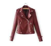 HJUGHPN Chaqueta de cuero para mujer, casual, con cremallera, adelgazante, chaqueta de cuero (rojo, CN_XXL)