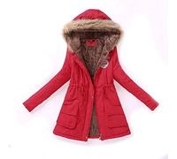 HJUGHPN Chaqueta de invierno para mujer, chaqueta de invierno para mujer, talla mediana, gruesa, talla grande, abrigo con capucha, abrigo de algodón acolchado (rojo, XXL)