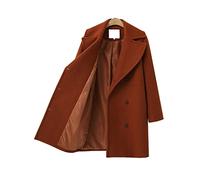 HJUGHPN Chaqueta larga de lana para mujer, abrigo clásico suelto de doble botonadura, abrigo de otoño e invierno, para oficina, abrigo negro grueso (M)