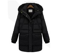 HJUGHPN Chaqueta larga para mujer, abrigo de invierno grueso con capucha blanca de plumón de pato (Schwarz, M)