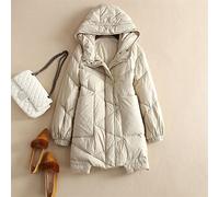 HJUGHPN Chaqueta para mujer, chaqueta blanca de plumón de pato con capucha, para otoño e invierno, cálida, larga, holgada, talla grande, cortavientos (L)