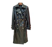 HJUGHPN Chaqueta para mujer, de piel artificial, con solapa, doble botonadura, manga larga, cortavientos (M)