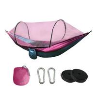 HJUGHPN Hamacas para exteriores, mosquitera, hamaca de paracaídas, camping, colgante, cama para dormir, hamaca doble portátil, 1-2 personas (rosa y azul)
