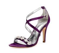 HJUGHPN Heels - Zapatos de vestir de satén berenjena para mujer, sandalias con correa cruzada, tacones de boda, graduación, cóctel (morado, talla 5.5 de Reino Unido)
