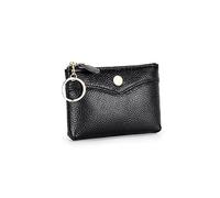 HJUGHPN Monedero de cuero vacuno para mujer, multifuncional, bolsillos con cremallera y llavero, negro, Talla única