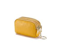 HJUGHPN Monedero de piel auténtica para mujer, organizador de viaje con tres cremalleras, mini bolsa de almacenamiento para mujer, carteras pequeñas, Amarillo, Talla única