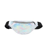 HJUGHPN Riñonera antiderrames, cintura ajustable, para correr, para mujer, multifunción, reflectante, láser, color plateado