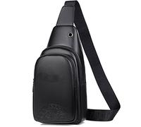 HJUGHPN Riñonera de los Hombres USB Casual PU Cuero Ocio Negocio Bolsa de Hombro Crossbody Travel Sling Messenger Pack Thray Cintura Bolsa Colgante for Hombre(Schwarz)
