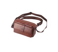 HJUGHPN Riñonera horizontal de cuero para teléfono móvil, bandolera para hombre, impermeable, color marrón