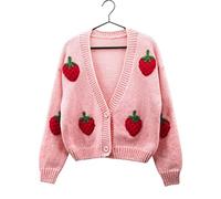 HJUGHPN Suéter bordado de gran tamaño para mujer, cárdigan casual de manga larga, suéter de punto con botones, chaqueta holgada