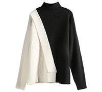 HJUGHPN Suéter de cuello alto para mujer, suéter holgado, diseño de contraste de color, otoño e invierno