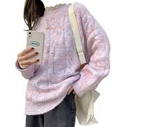 HJUGHPN Suéter de invierno para mujer, color beige, cuello redondo, tejido grueso, manga larga, ropa suelta en primavera y otoño