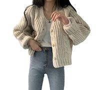 HJUGHPN Suéter de invierno y primavera para mujer, suéter de punto con cuello en V y botones, cárdigan de gran tamaño para mujer