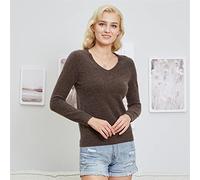 HJUGHPN Suéter de lana para mujer, suéter con cuello en V, suéter de punto suave para otoño e invierno, suéter de cachemira para mujer (marrón, XXL)