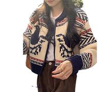 HJUGHPN Suéter de manga larga con contraste de color para mujer, suéter grueso con cremallera, corto, de punto, abrigo de invierno