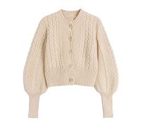 HJUGHPN Suéter de manga larga para mujer, cárdigan de punto con botones, cárdigan corto para mujer, cuello redondo