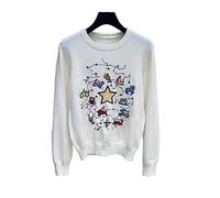 HJUGHPN Suéter de mujer bordado para mujer, suéter de otoño e invierno, cuello redondo, suéter delgado de punto de manga larga